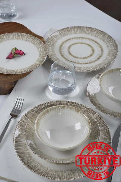 Heda Porselen طقم سفرة أسيل مكون من 12 قطعة لأربعة أشخاص (صنع في تركيا)