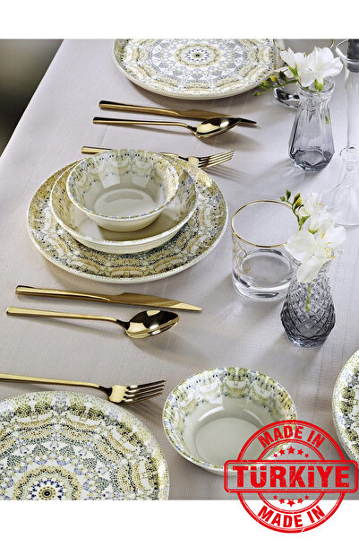 NESS HOME Mosaic Garden 18 Piece 6 Person Porcelain Dinner Set (Made in Turkey)