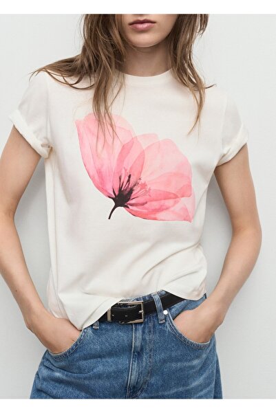 MANGO Woman Çiçek desenli pamuklu tişört