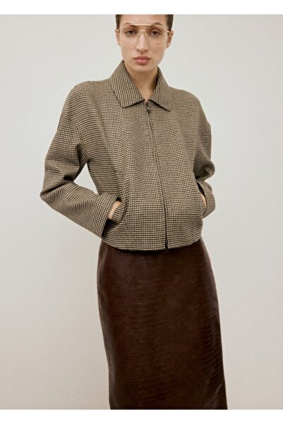 MANGO Woman Kazayağı desenli klapalı ceket