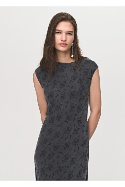 MANGO Woman Çiçekli saten jakar elbise