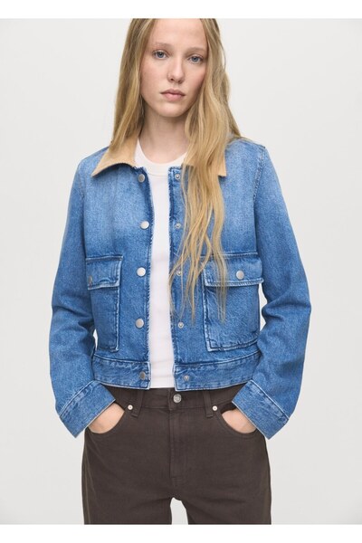 MANGO Woman Fitilli kadife yakalı denim ceket