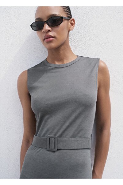 MANGO Woman Kemerli midi boy elbise