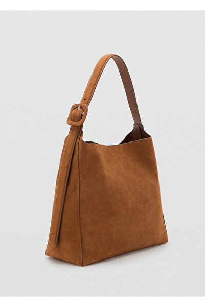 MANGO Woman Büyük boy süet deri shopper çanta