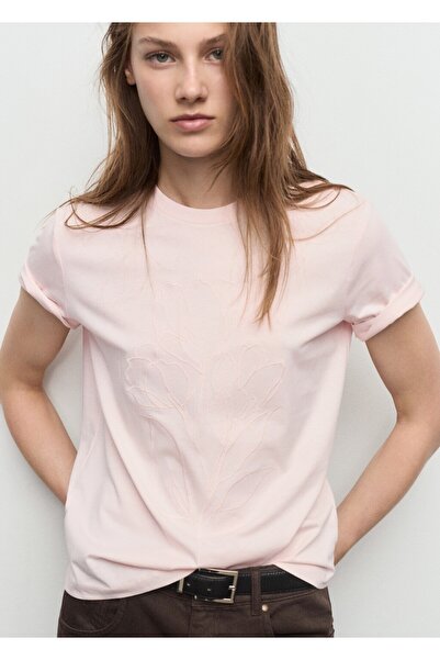 MANGO Woman Çiçek işlemeli pamuk tişört