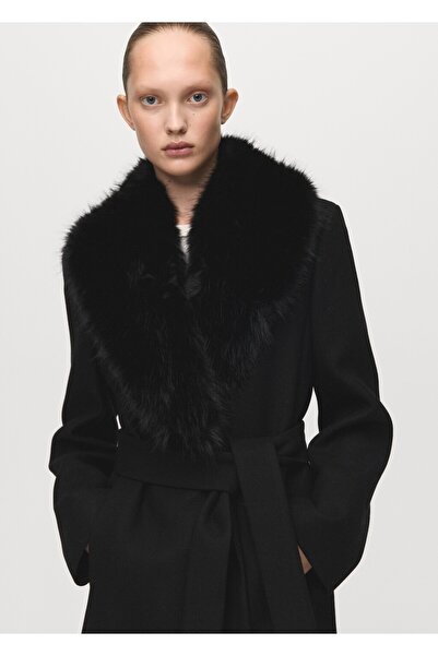 MANGO Woman Manteco yünlü kürk yakalı palto