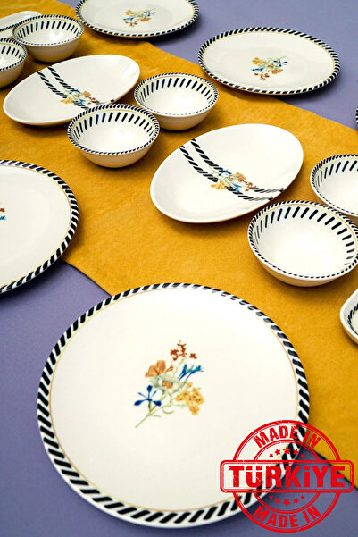 Heda Porselen طقم إفطار من البورسلين من ديميت مكون من 16 قطعة لستة أشخاص (صنع...