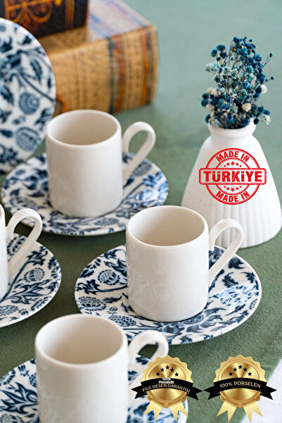 Heda Porselen طقم أكواب قهوة من البورسلين من نيلوفر، 4 قطع، لشخصين (صنع في تر...