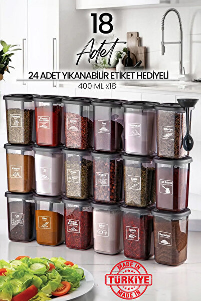 Kitchen Life مجموعة من 18 غطاءً مُعلّمًا وقابلًا للقفل مع ملاعق - برطمانات تو...