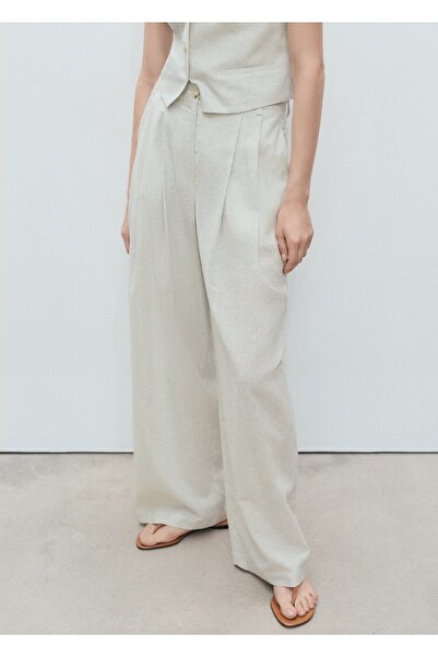 MANGO Woman Düz kesim keten karışımı pantolon