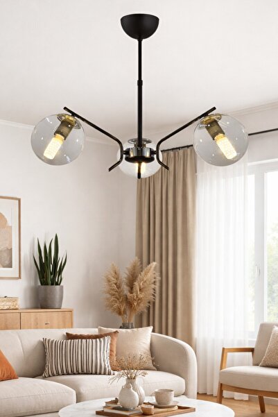 ESSLİGHT Sezin 3’lü sarkıt füme glob camlı modern salon mutfak yatak odası av...