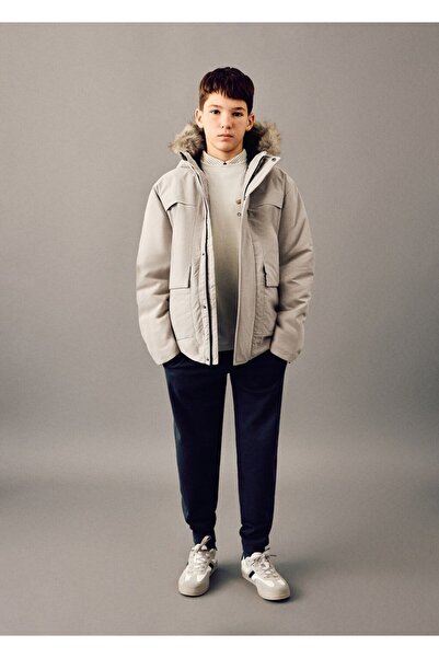 MANGO Kids Kapüşonu suni kürklü anorak