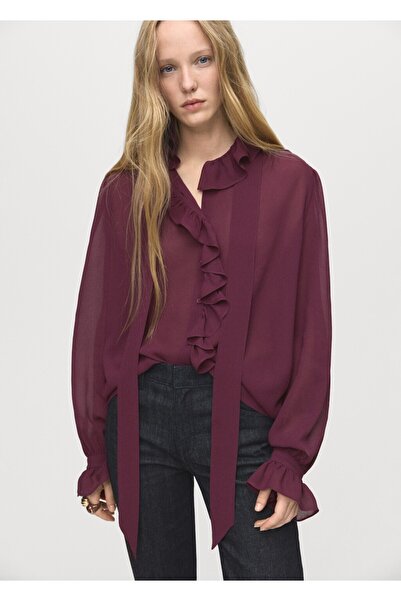 MANGO Woman Volanlı fularlı bluz