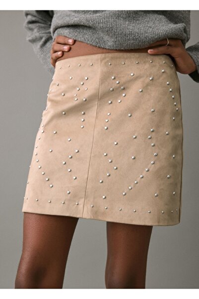 Mango Teen Zımba detaylı süet kısa etek