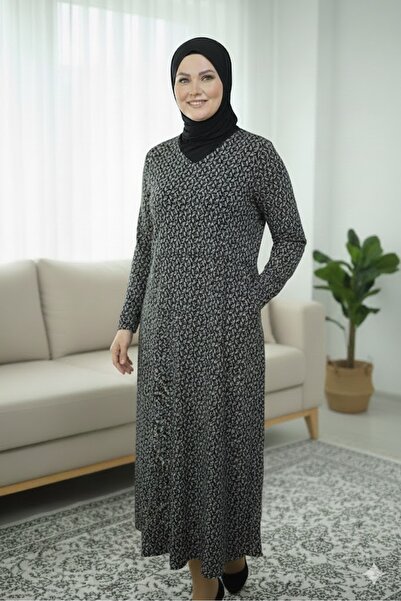 elma abone Plus Size Women's Pigment Printed Combed Cotton Dress