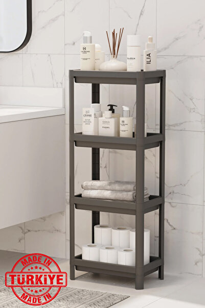 Omaş Household Product وحدة رفوف حمام من 4 طبقات، منظم حمام أسود، خزانة شامبو...