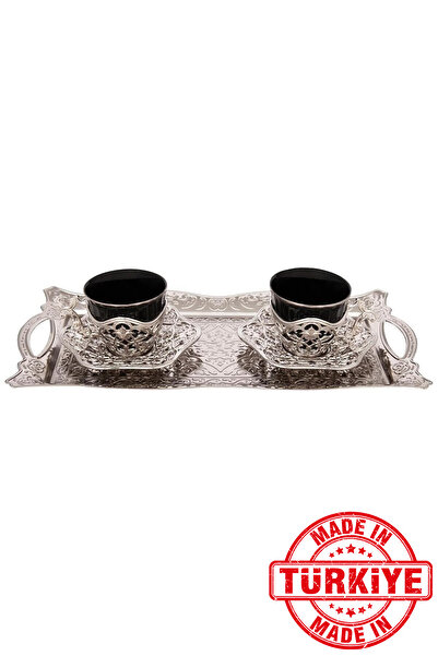 FARİKA طقم تقديم قهوة إليسا السوداء لشخصين مع صينية (أبيض) (صنع في تركيا)