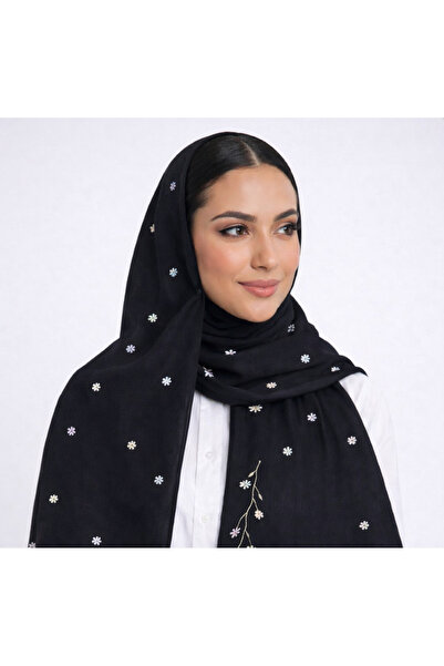 Veil Designer طرحة سوادء بوال بقماش ياباني بتطريز ملون المقاس : 60 * 190