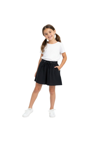 Çikoby Girl's Black Woven Shorts – Lace-Up, Elastic Waist, Stylish Casual Sho...