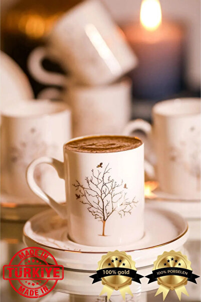 Farika Porselen طقم فناجين قهوة من البورسلين الأبيض المكسور، مكون من 12 قطعة،...