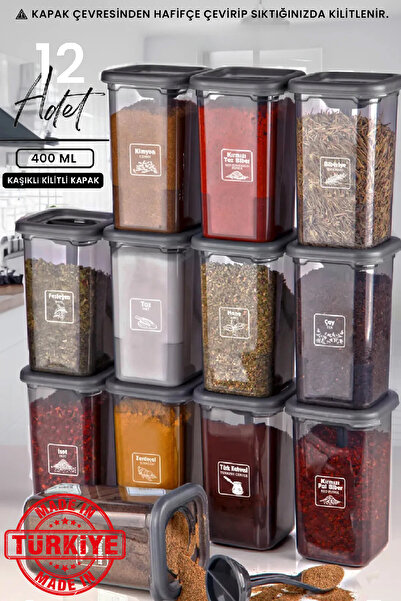 Kitchen Life مجموعة من 12 غطاءً قابلاً للغلق وملصقًا مع ملاعق - برطمانات تواب...