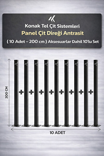 Konak Tel Çit Aksaray (10 ADET) Antrasit Bahçe Panel Çim Çiti Direği Direk 20...