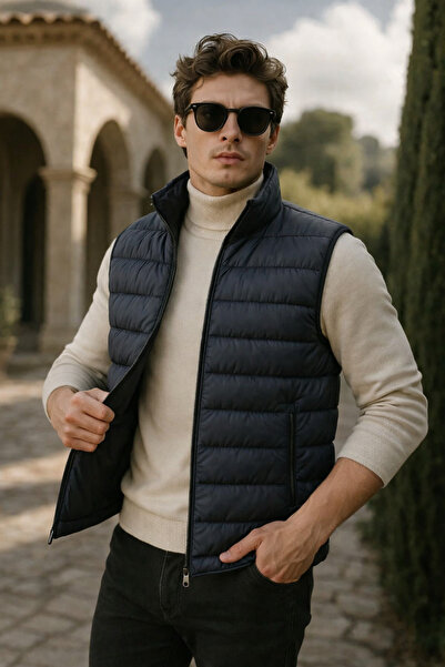 comstar Vestă de iarnă premium pentru bărbați, cu fermoar, umflată, afumată