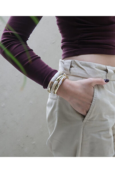 Xui Trend Marka Model 3’lü Renkli Esnek Gold Detaylı Bileklik/ Zra Model Komb...