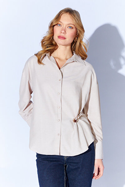 Manche Cămașă Oxford din amestec de bumbac cu broșă din piatră |   MKW167422-01