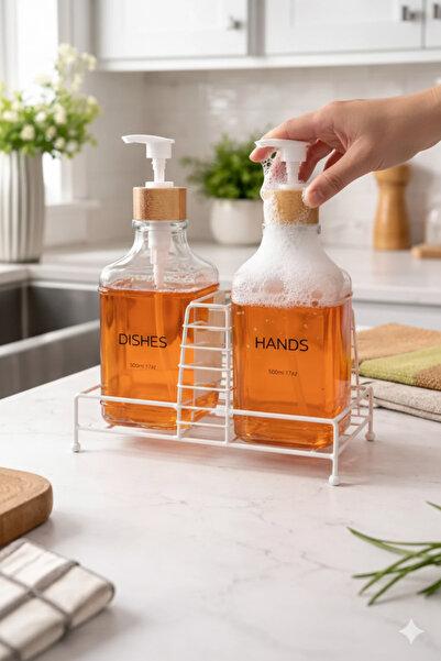 MAKRİ HOME Set dozator de săpun lichid și dozator de detergent din sticlă mod...