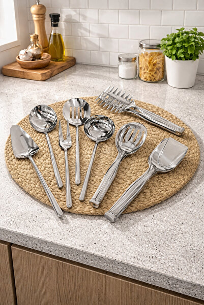BERMİRA Home Collection 8 Parça 5 Li Sos 3 Lü Maşa Makarna Seti Gümüş Ürün 4 ...