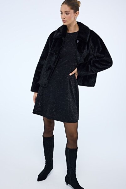 MAG FASHİON Rochie neagră Fusta din țesătură cu sclipici Rochie evazată Rochi...