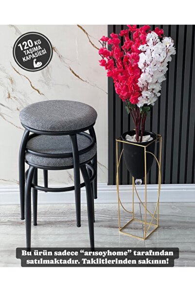 Çınar 2 Adet Demir ayaklı tabure, siyah ayaklı tabure, gri kumaş tabure, mutf...