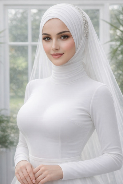 BERKE TUHAFIYE AKSESUAR Aksesuarlı Kırık Beyaz Duvaklı Alına Yapışık Hazır Du...