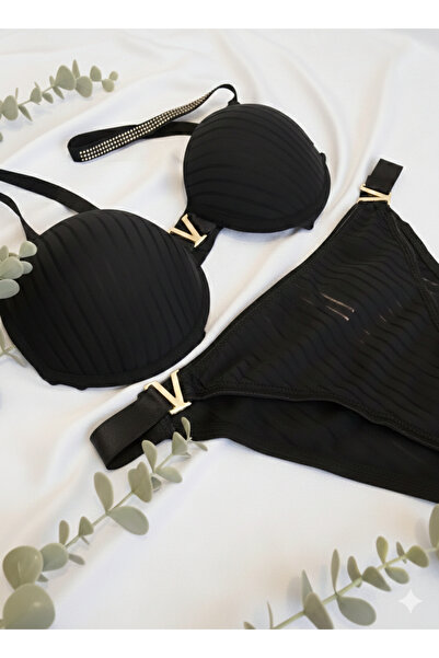 dorsha Women's Semi-Supported V Detailed Stylish Bra and Panty Set
