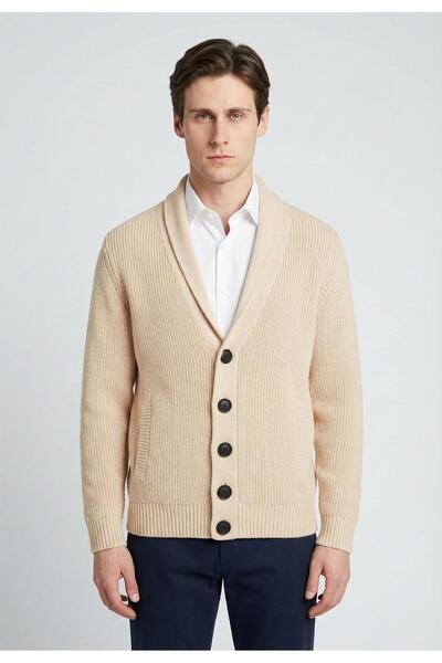 Felix Hardy سترة تريكو رجالية بأزرار باللون البيج