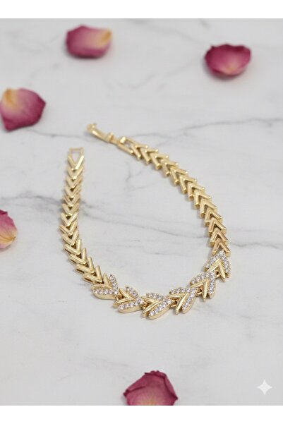 Store Xuping Kadın Altın Kaplama V Model Zirkon Taşlı Bileklik 18 cm