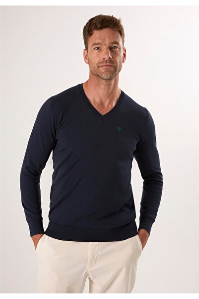 Felix Hardy سترة تريكو كلاسيكية للرجال برقبة على شكل حرف V - أزرق داكن