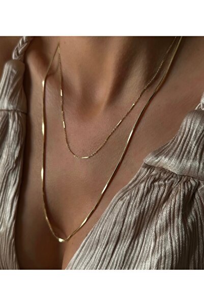 Butik XUping 14k Desenli İnce Kararmaz Çelik Zincir Kolye 45 cm