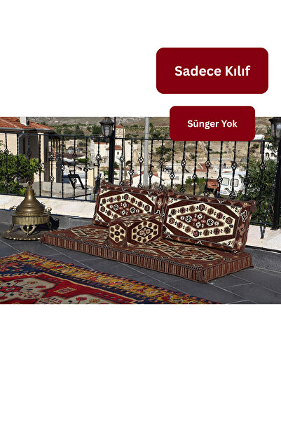 BAKIRÖZÜ HOME Şark Köşesi Takımı | 4 Parça Yörük Kahve Boş Kılıf ( Süngersiz)