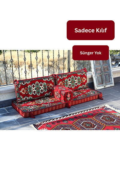BAKIRÖZÜ HOME Şark Köşesi Takımı 4 Parça Kırmızı Boş Kılıf ( Süngersiz)