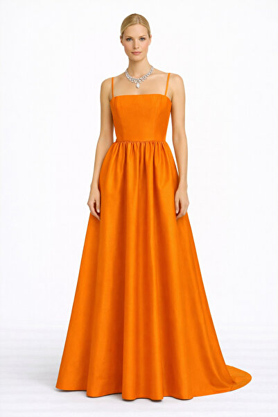 UNTIMELY Orange Taffeta Strapless Maxi Stylish Dress with Strap