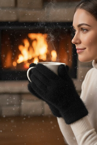 AYDINER TEKSTİL Women's Luxury Soft Fingerless Gloves Black