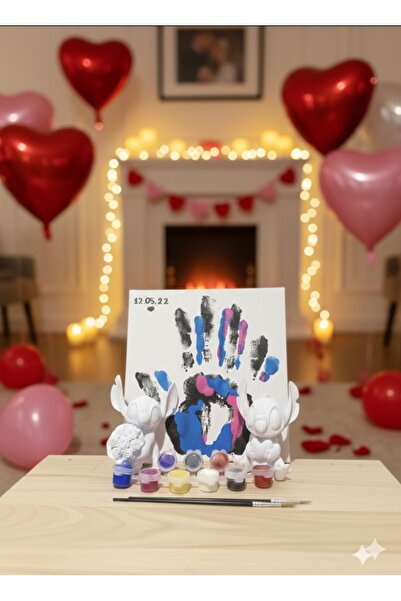 Ems Takı Aksesuar 10cm 3D büyük boy Kalpli figür+Buketli figür 20x20cm Tuval ...