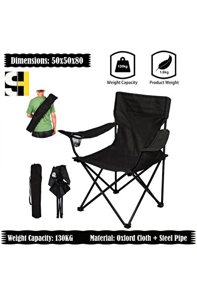 Generic كرسي تخييم قابل للطي مع مساند للذراعين وحامل أكواب، كرسي شاطئ وحديقة ...