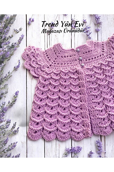TrendYünEvi El Örgüsü Kız Bebek Yelek (6 ay-1 yaş) ( Lila)