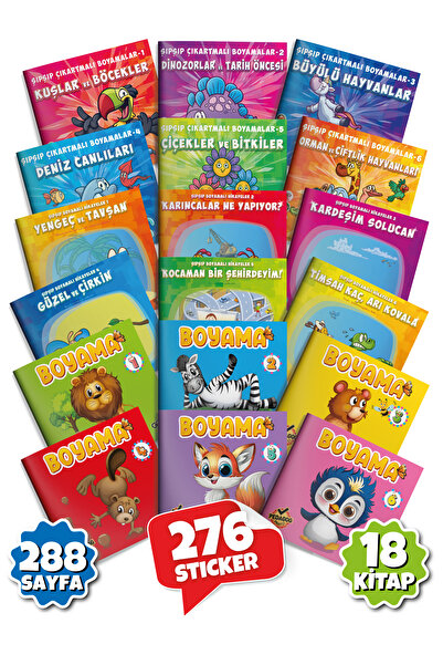 Gong 3-6 Yaş Dev Çocuk Boyama Ve Yapıştırmalı (STİCKER'LI) 18'lı Kitap Seti