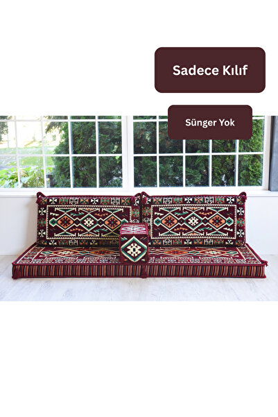 BAKIRÖZÜ HOME Şark Köşesi Takımı | 4 Parça Anadolu Bordo Boş Kılıf ( Süngersiz)