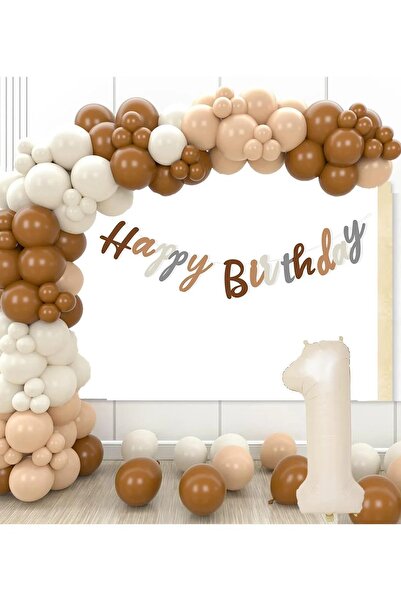 Partimarket 1 Yaş Doğum Günü Seti Retro Renkler ve Büyük Balon Zincir