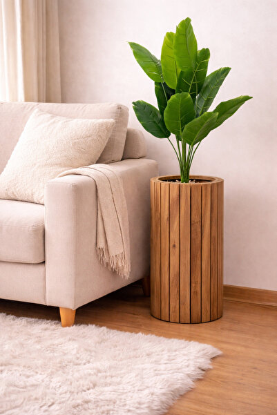BLACK PEARL Bambu Saksı Ahşap Silindir Saksı Ahşap Saksı